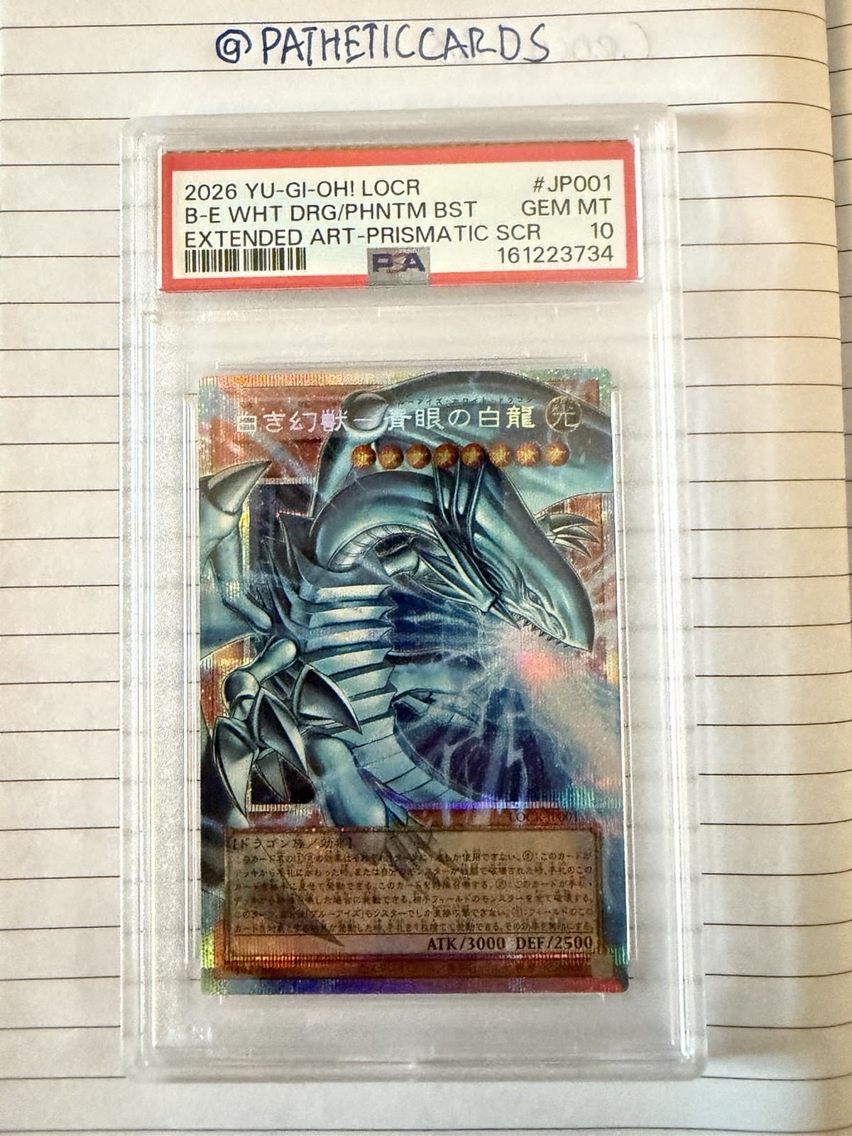 2026 PSA 10 Yu-Gi-Oh! LOCR-JP001 BLUE-EYES WHITE DRAGON PRISMATIC EXTENDED ART