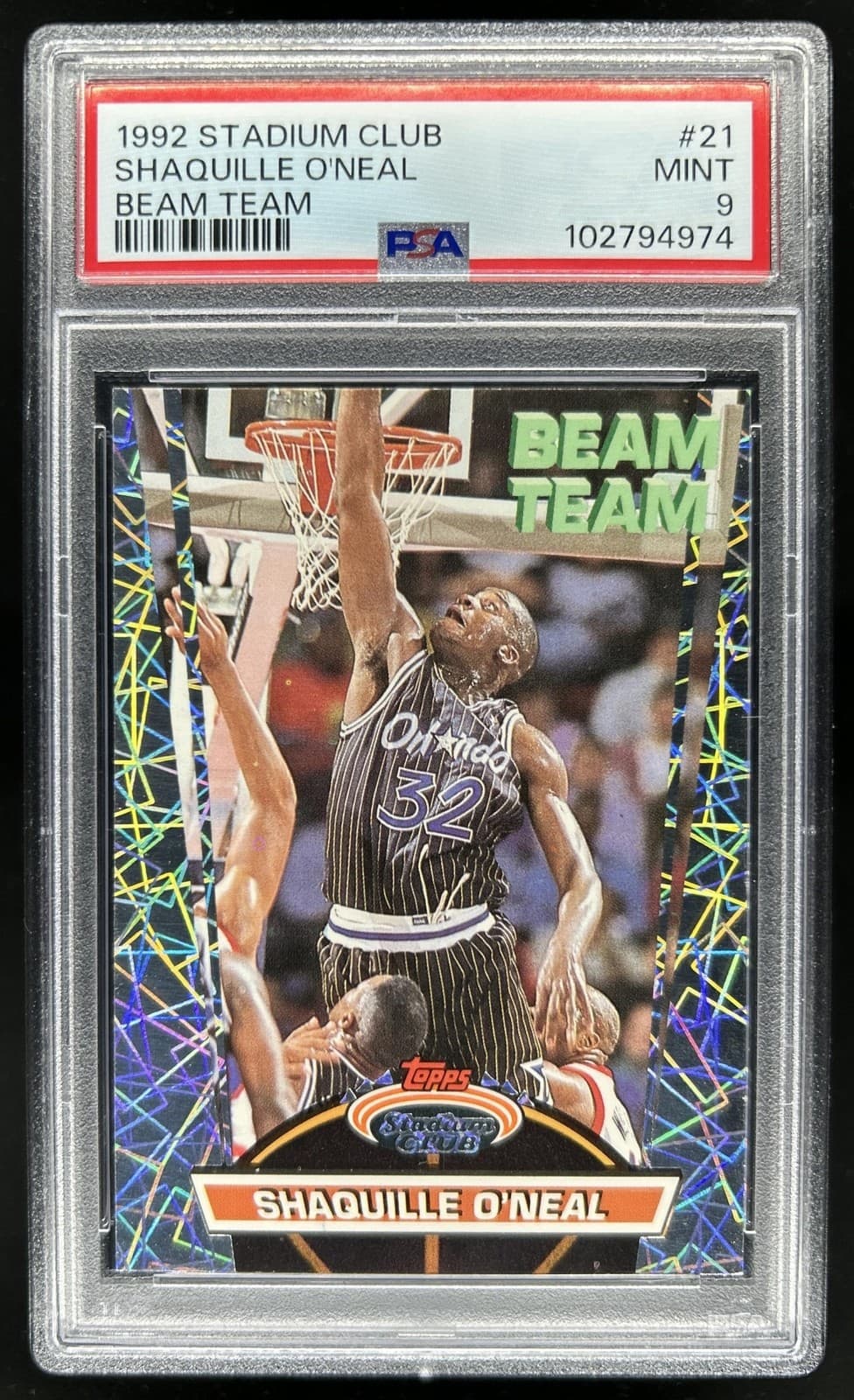 1992-93 Topps Stadium Club Shaquille O'Neal Beam Team Rookie RC #21 Magic PSA 9