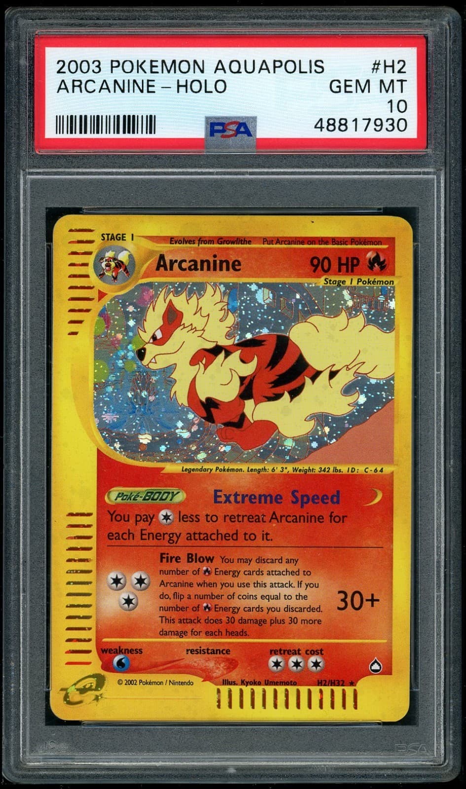 Pokemon Arcanine-Holo 2003 Aquapolis #H2 Psa 10