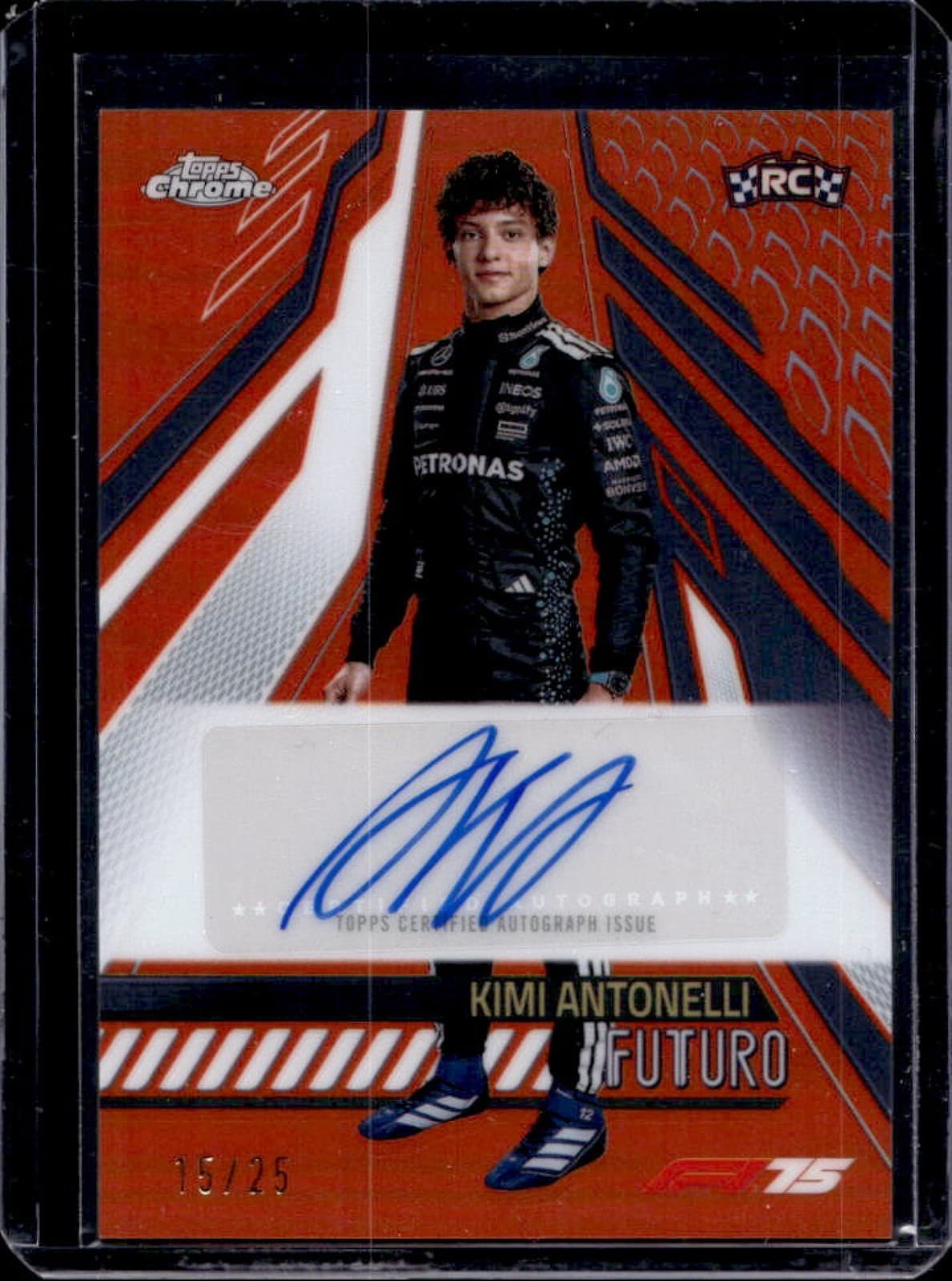 2025 Topps Chrome F1 Kimi Antonelli Futuro Auto Orange Refractor #/25