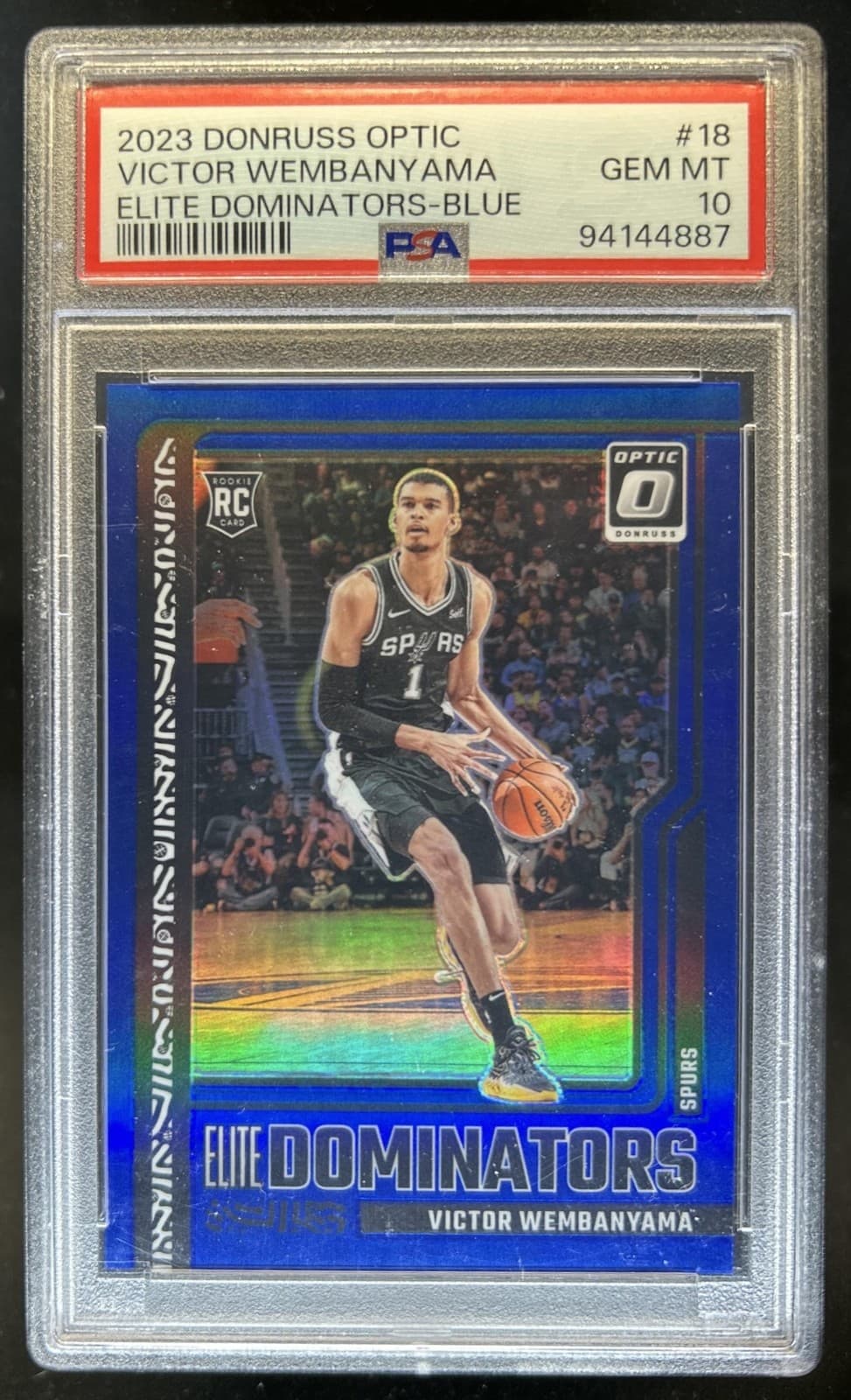2023-24 Donruss Optic Victor Wembanyama Elite Dominators RC Blue #/49 PSA 10