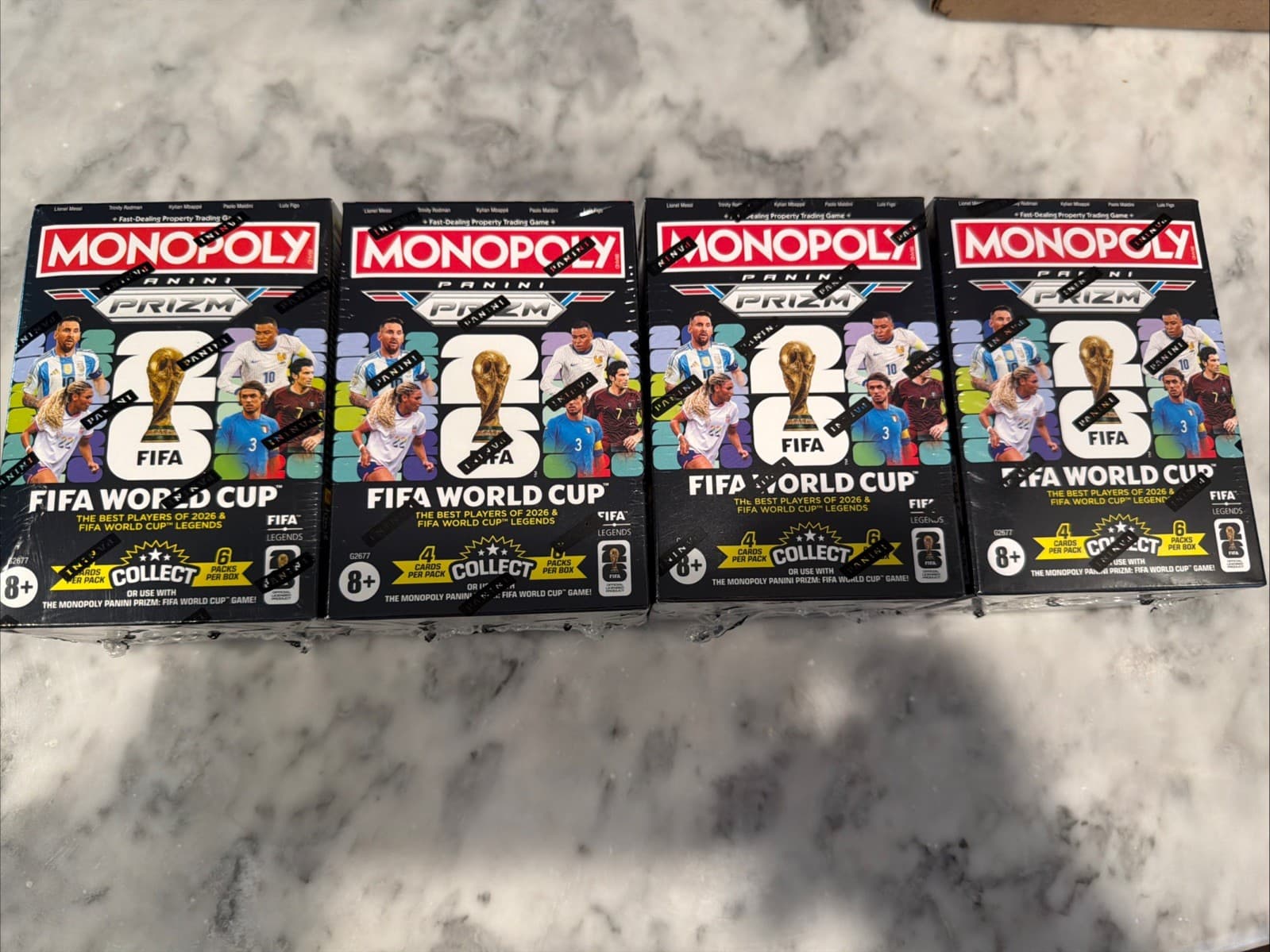 4- 2026 Monopoly Panini Prizm: FIFA World Cup Blaster Box Sealed New (4 Box)