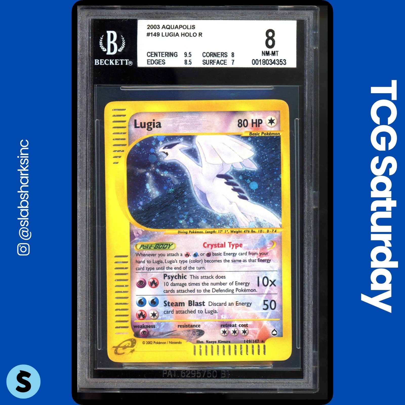 2003 POKEMON AQUAPOLIS #149/147 LUGIA HOLO RARE BGS 8