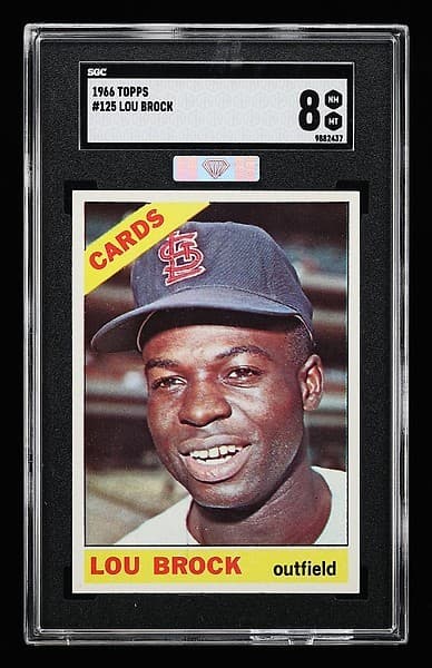 1966 TOPPS #125 LOU BROCK Cardinals HOF SGC 8 NM/MT- MBA Silver Diamond
