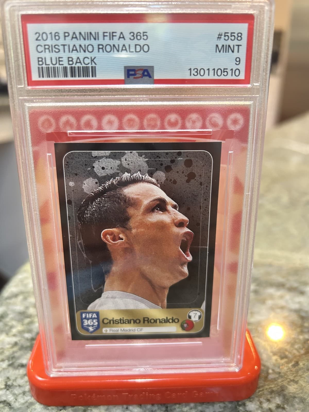 2016 Panini FIFA 365 Blue Back Real Madrid w/ Cristiano Ronaldo #558 PSA 9 Pop2!