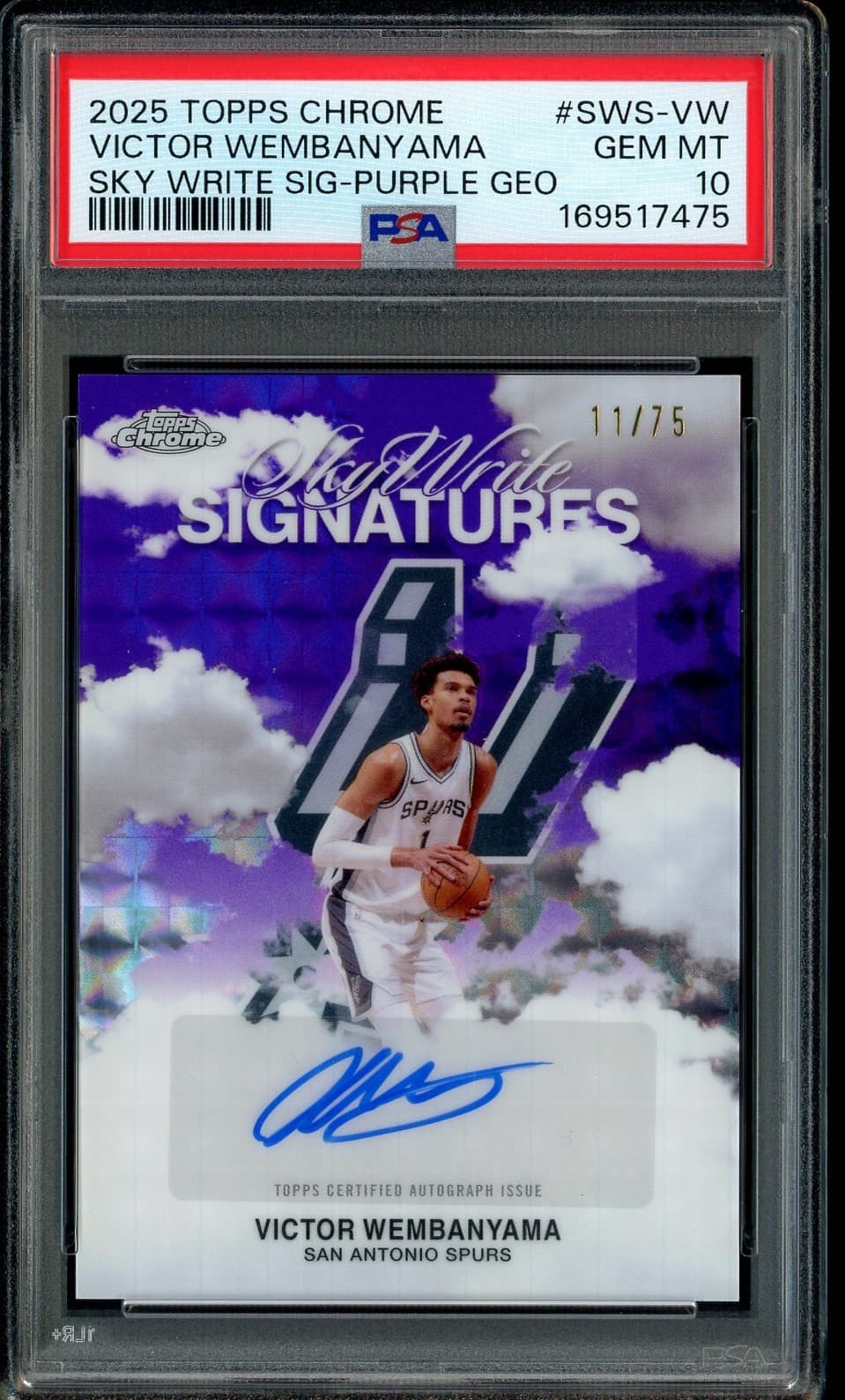 2025 Topps Chrome Sky Write Purple Geometric Victor Wembanyama AUTO /75 PSA 10