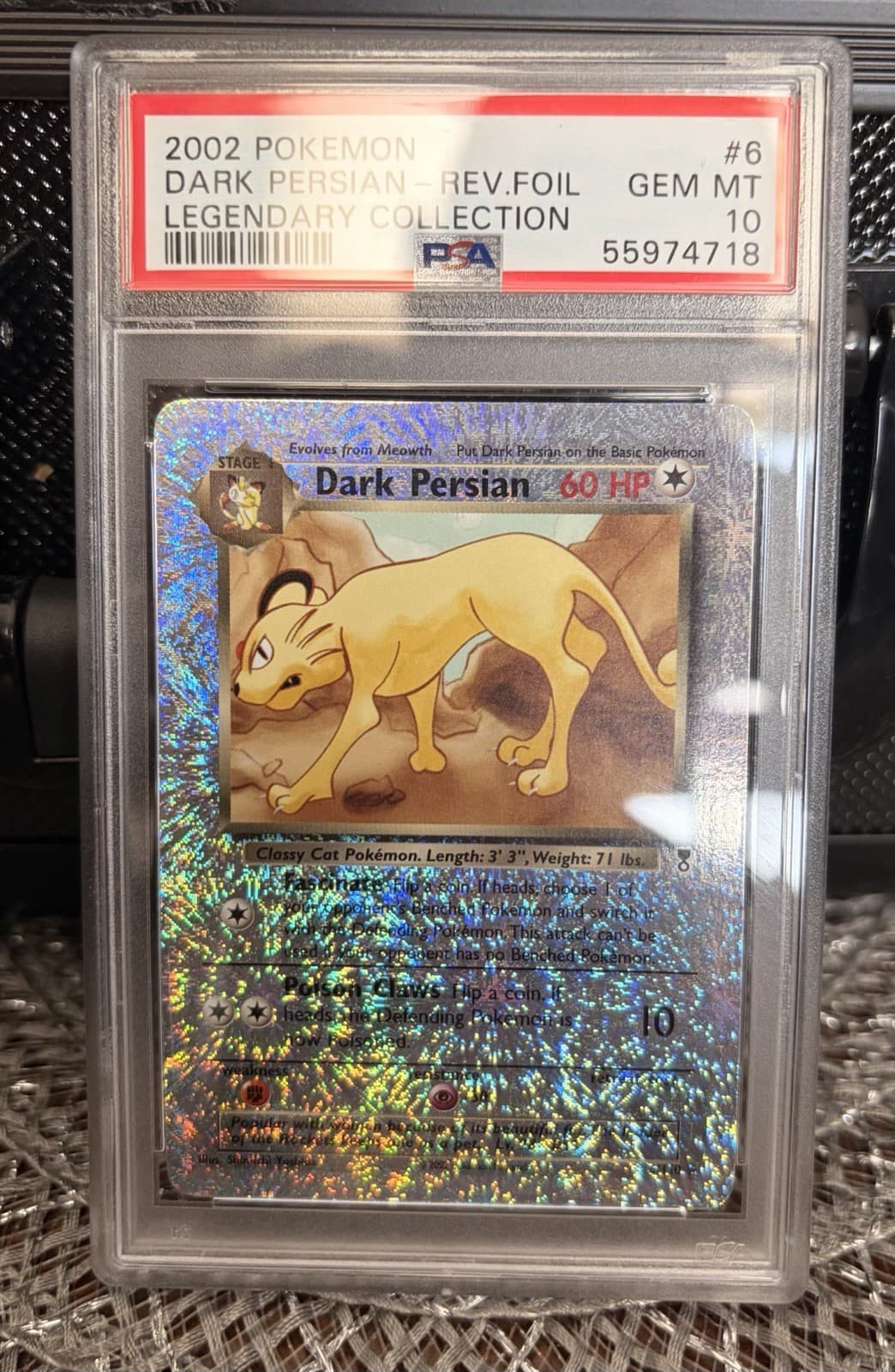 2002 POKEMON LEGENDARY COLLECTION #6 DARK PERSIAN-REVERSE FOIL PSA 10