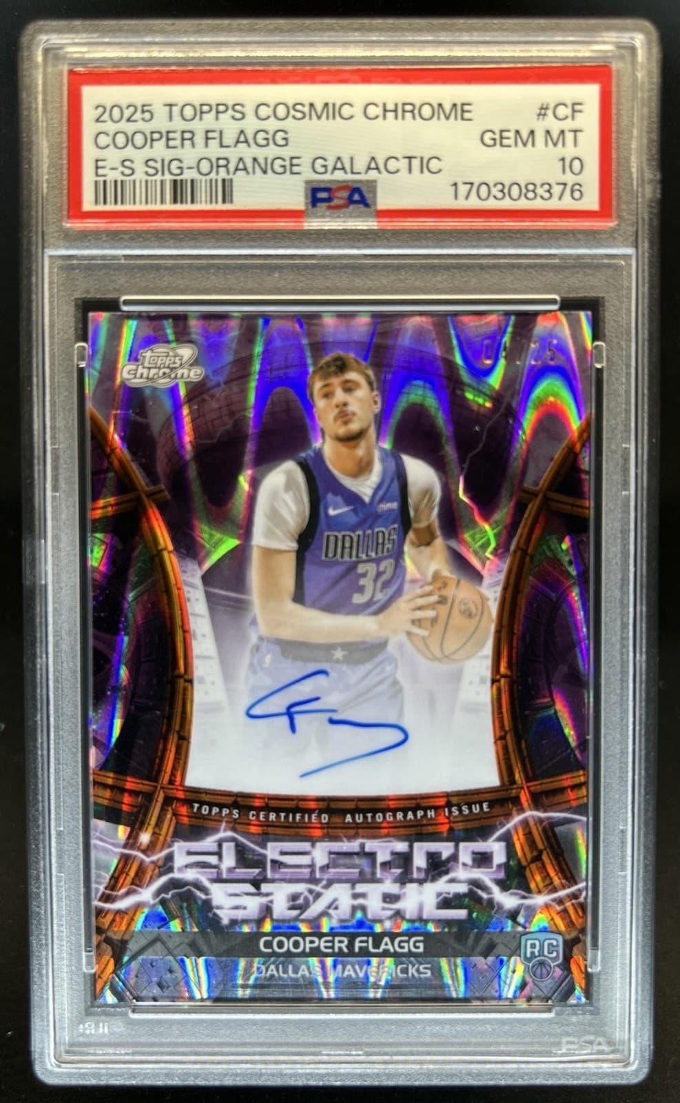 2025-26 Topps Cosmic Chrome Cooper Flagg Electrostatic RC Orange Auto /25 PSA 10