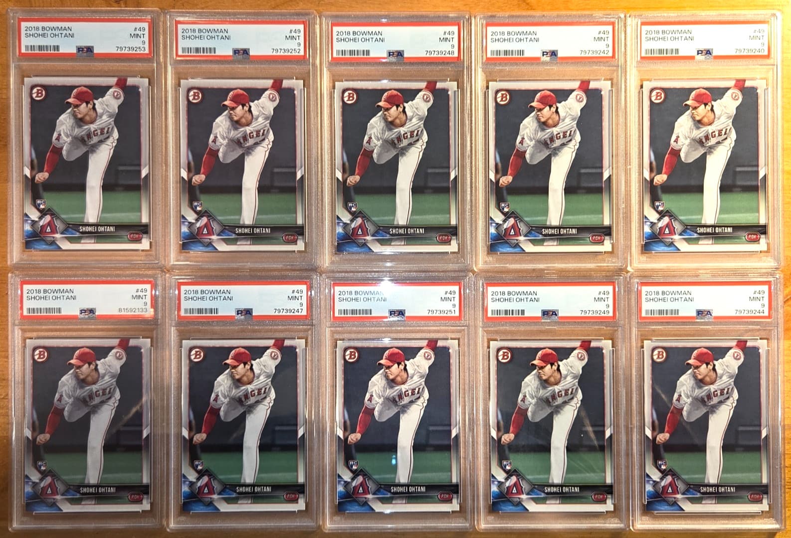 10X SHOHEI OHTANI 2018 BOWMAN ROOKIE CARDS RC LOT #49 ALL PSA 9 MINT! DODGERS!
