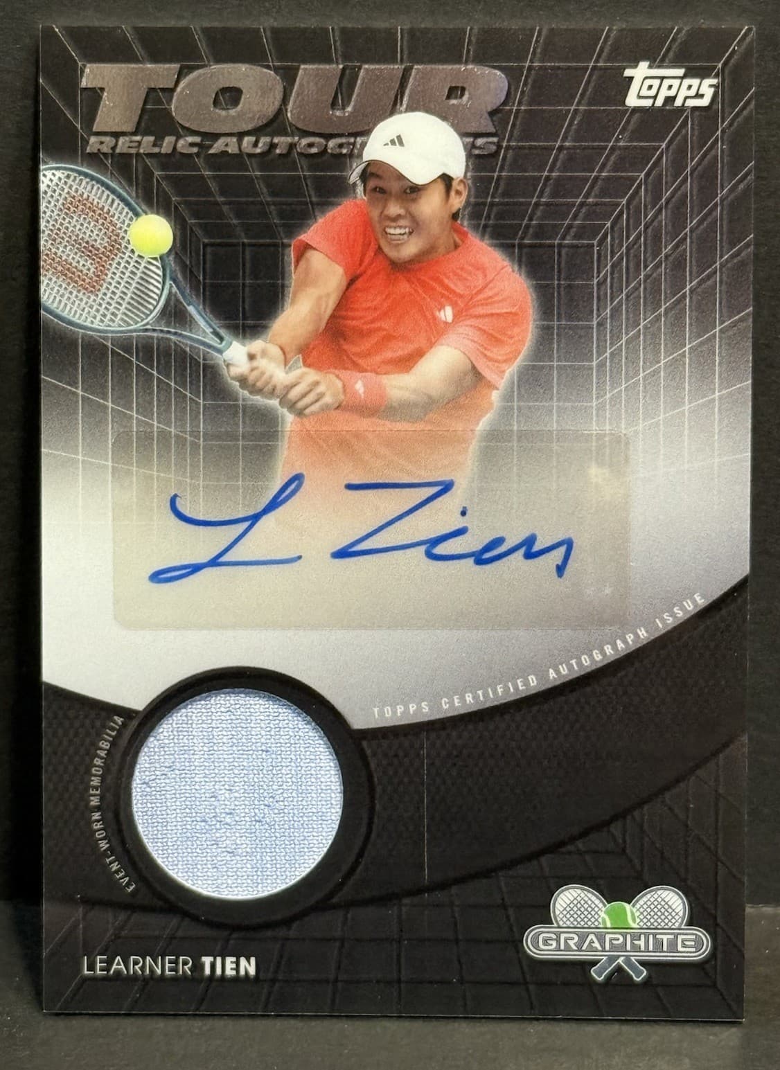 2025 Topps Graphite Tennis Learner Tien Tour Relic Event Worn Blue Patch Auto
