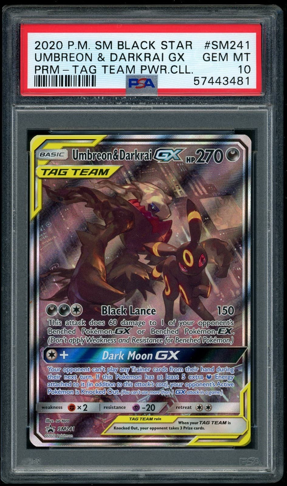 2020 Pokemon Umbreon & Darkrai Gx Tt Pwr.Cll. Sm Black Star Promo #Sm241 Psa 10