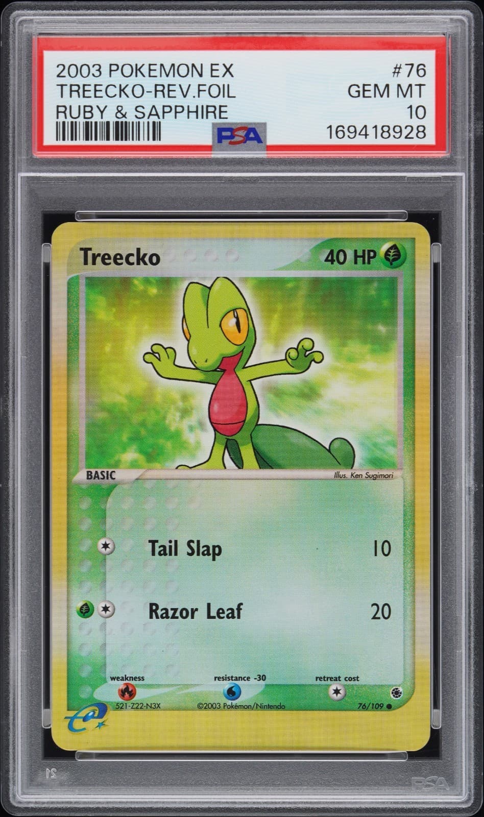 Pokemon Treecko-Rev.Foil 2003 Ex Ruby & Sapphire #76 Psa 10 Pop 3!!