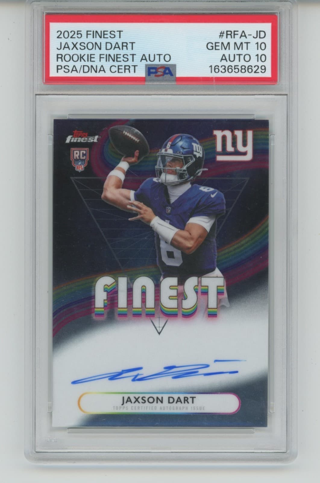 PSA 10/10 JAXSON DART 2025 Topps Finest Rookie Auto RC SP NY Giants