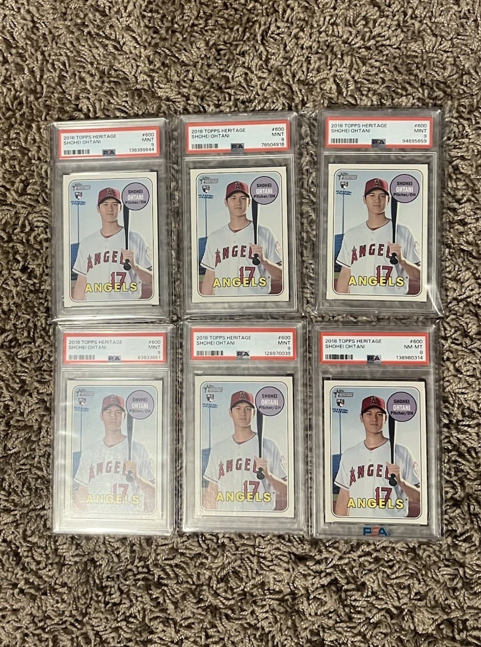 2018 Topps Heritage Shohei Ohtani #600 Rookie Lot (5x PSA 9, 1x PSA 8)