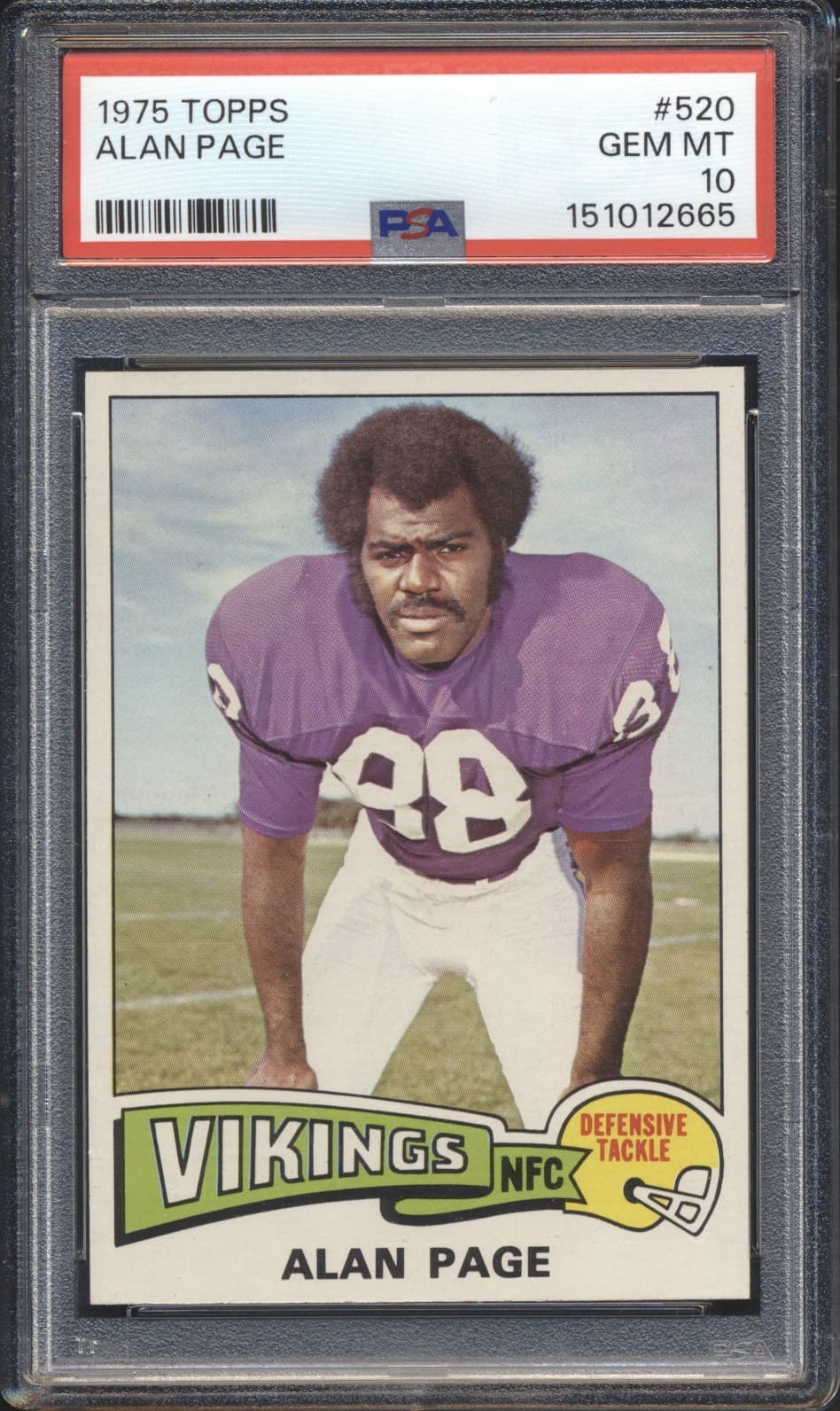 1975 Topps Football Alan Page #520 PSA 10 MINNESOTA VIKINGS GEM MINT HOF POP 4