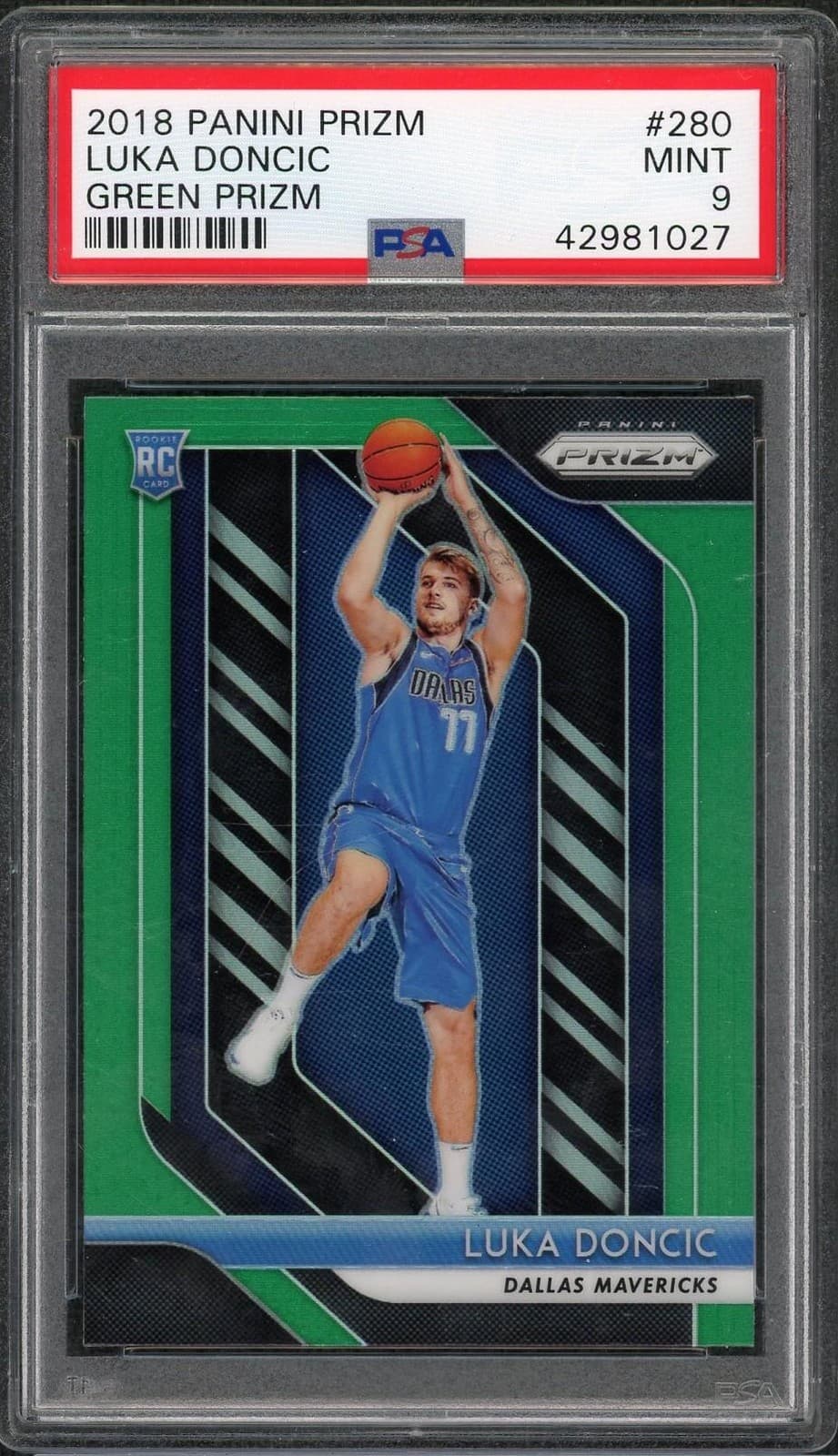 2018/19 Panini Prizm Luka Doncic Green Prizm Rookie #280 PSA 9