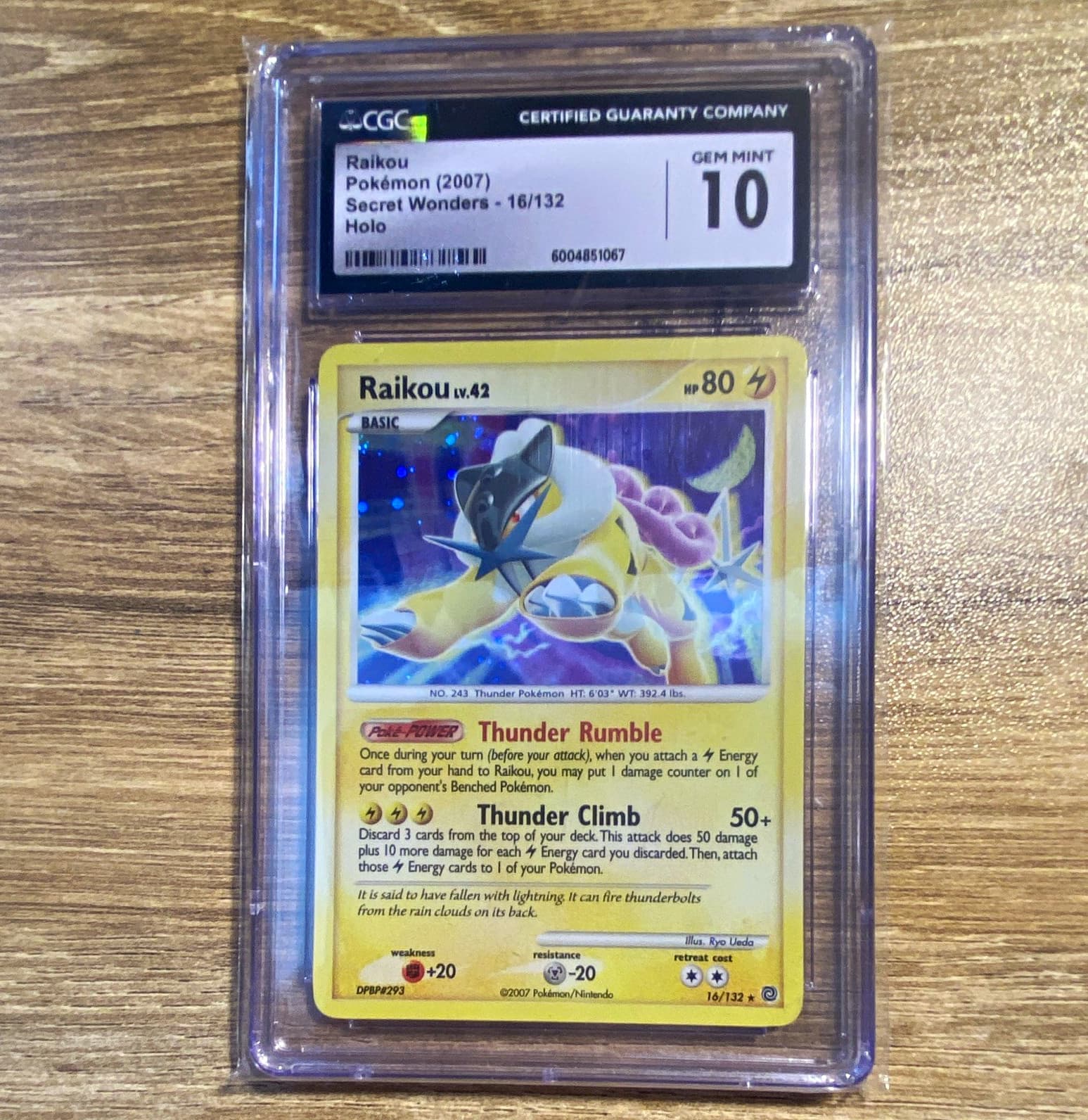 2007 Pokemon Secret Wonders Raikou holo 16/132 CGC 10 English