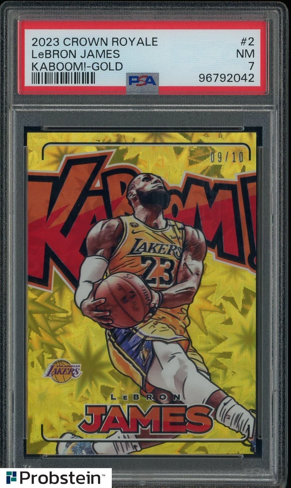 2023-24 Panini Crown Royale KABOOM! Gold #2 LeBron James Lakers 9/10 PSA 7 NM