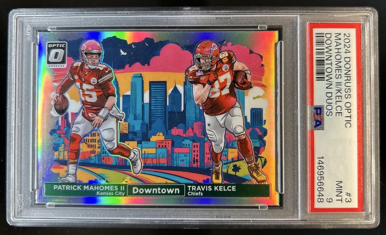 2024 Donruss Optic Patrick Mahomes II Travis Kelce Downtown Duos SSP #3 PSA 9