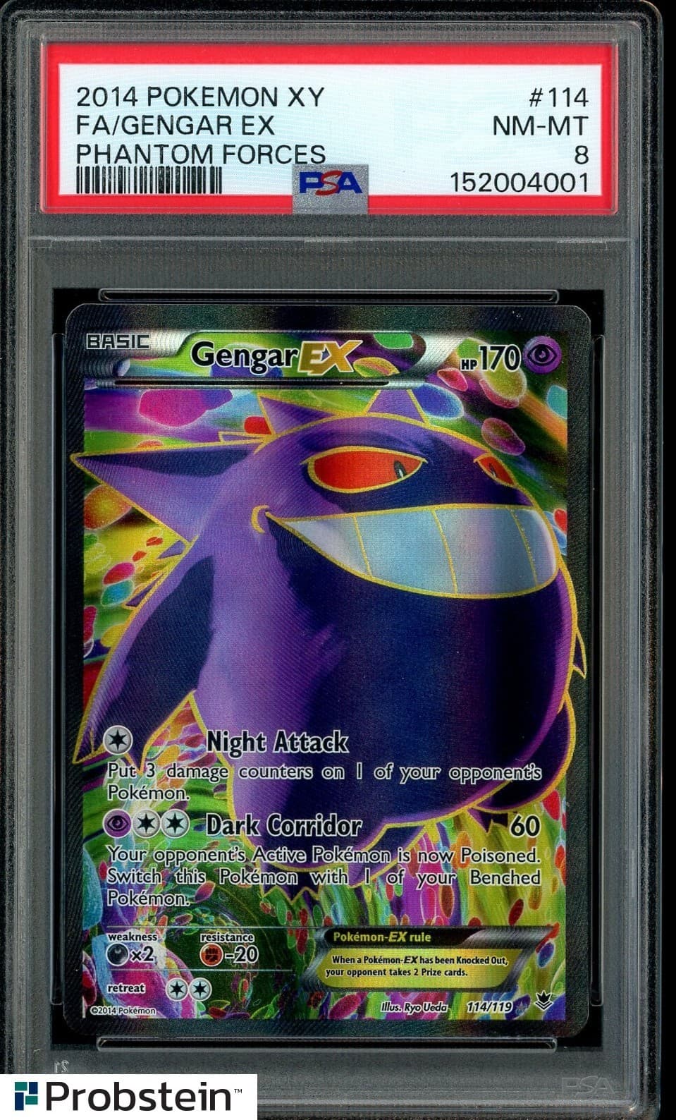 2014 Pokemon XY Phantom Forces #114 FA Gengar Ex PSA 8 NM-MT