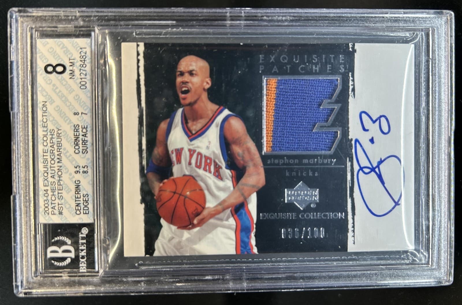 2003-04 Upper Deck Exquisite Stephon Marbury Patches Patch Auto #/100 BGS 8 10