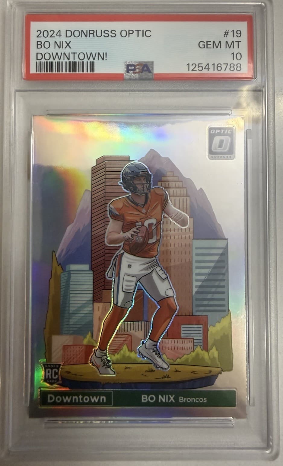 2024 Panini Donruss Optic Bo Nix Rookie Downtown PSA 10. Very Collectible! (SSP)