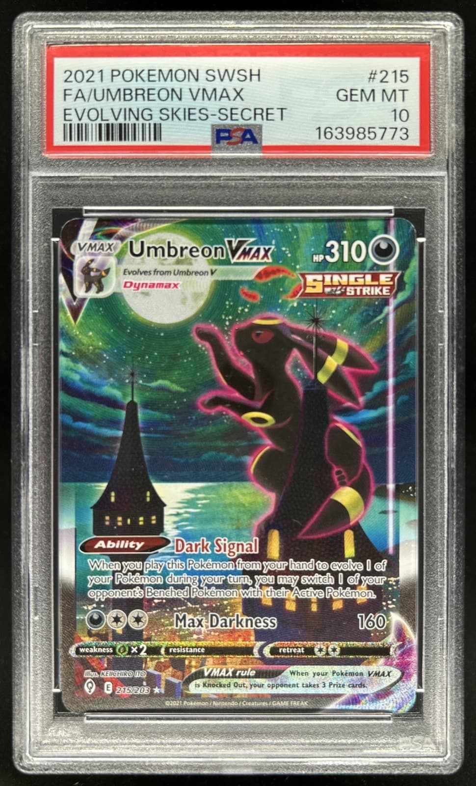 2021 Pokemon SWSH Evolving Skies Umbreon VMAX #215/203 PSA 10 GEM MINT