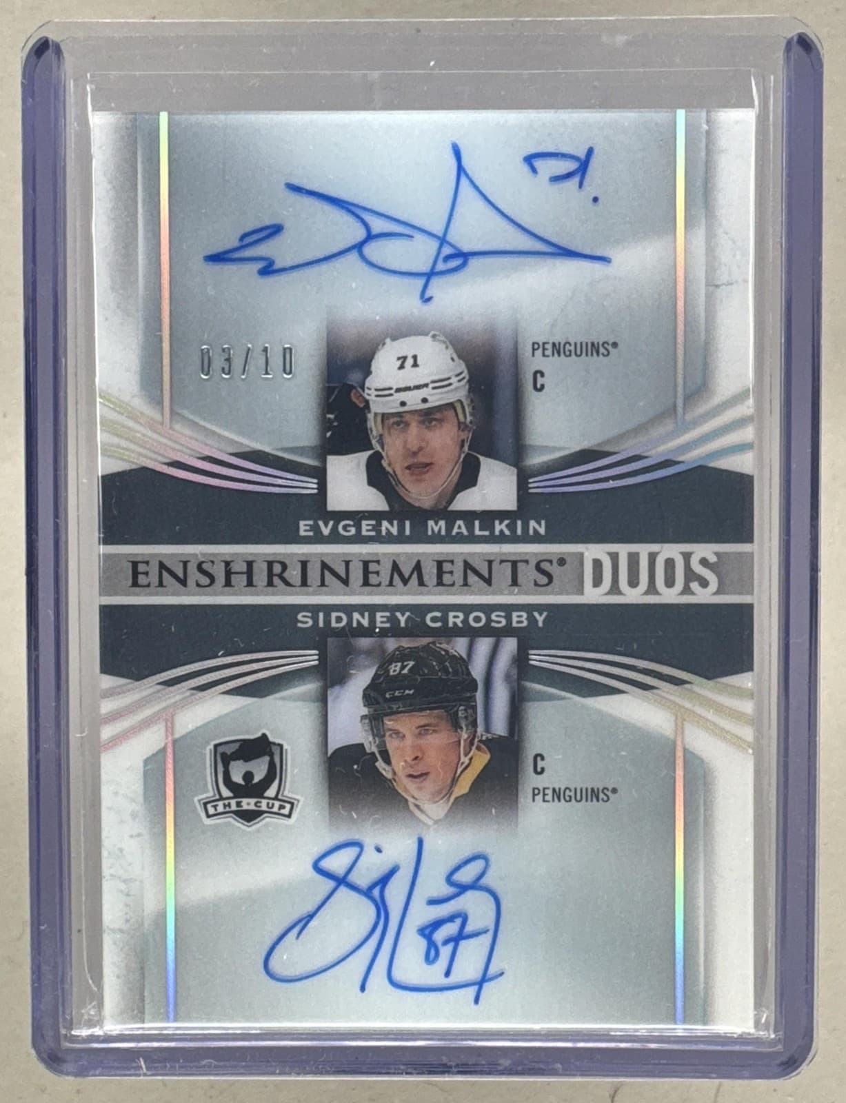 Evgeni Malkin Sidney Crosby 2018 Upper Deck The Cup Enshrinements Auto 3/10