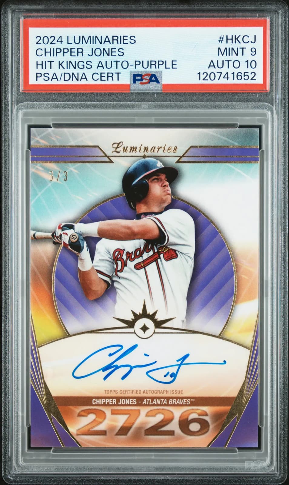 2024 Topps Luminaries Hit Kings Auto Chipper Jones #HKCJ 3 / 3 PSA 9 Auto 10