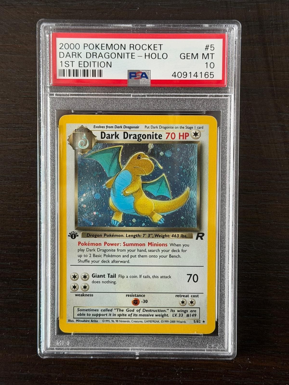 2000 Pokemon Team Rocket 1st Edition #5/82 Dark Dragonite Holo PSA 10 GEM MINT