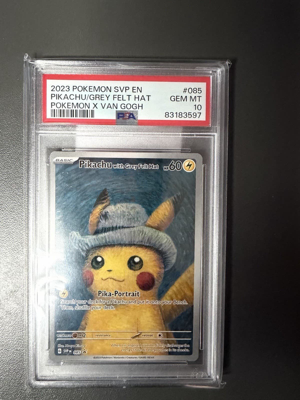 Pokemon Pikachu with Grey Felt Hat Van Gogh Full Art Promo SVP EN 085 PSA 10
