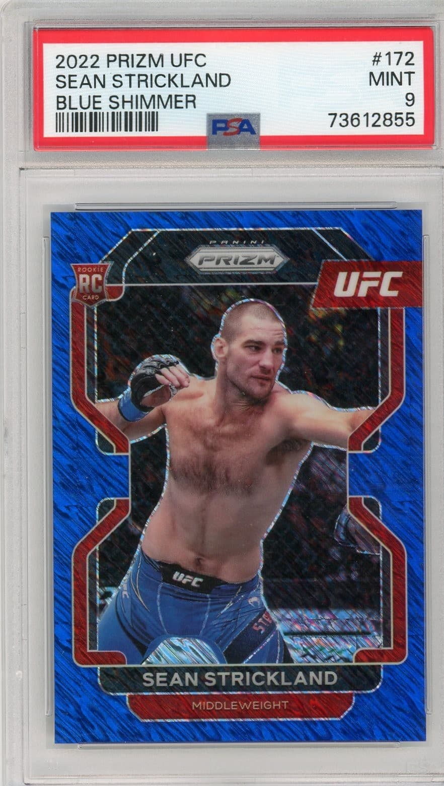 2022 Panini Prizm UFC Sean Strickland Blue Shimmer RC 7/7 PSA 9 Bookend Rookie
