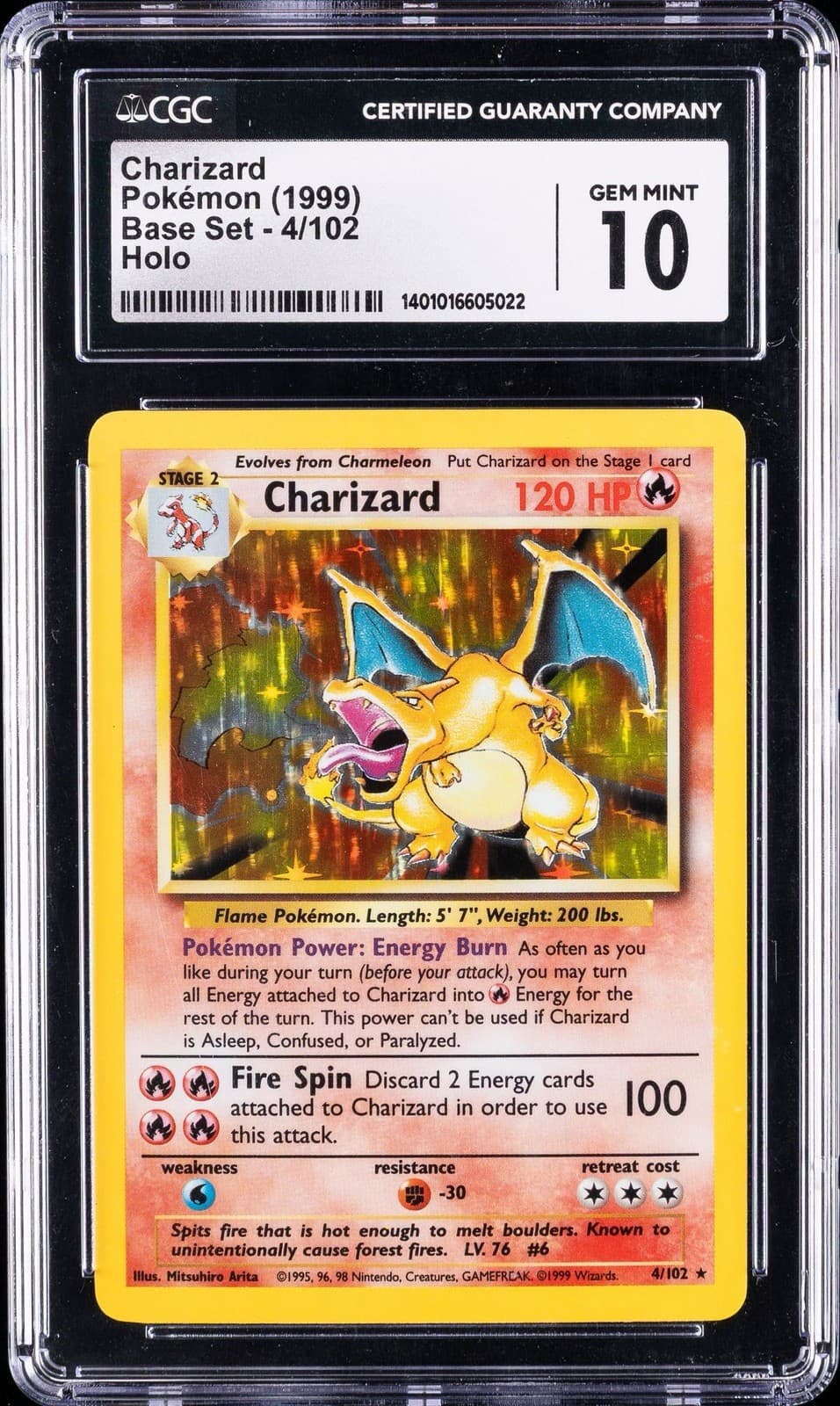 1999 POKEMON BASE SET #4 CHARIZARD HOLO CGC 10