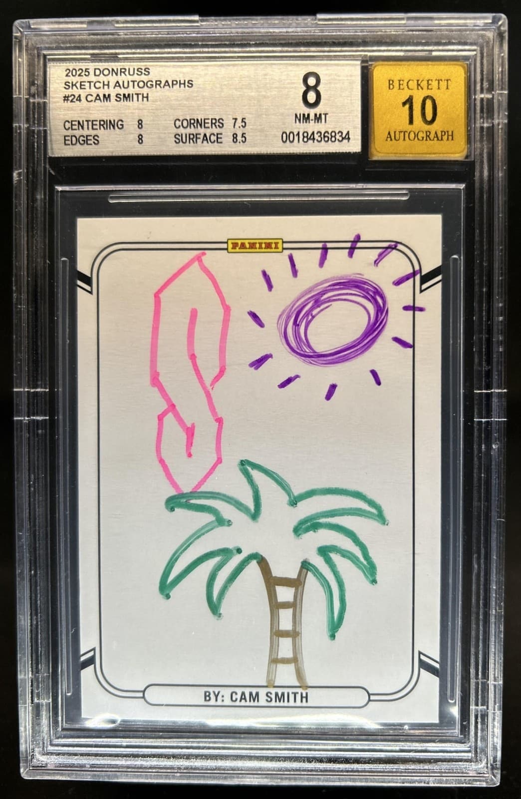 2025 Panini Donruss Cam Smith Sketch Auto Autograph #1/1 BGS 8 10