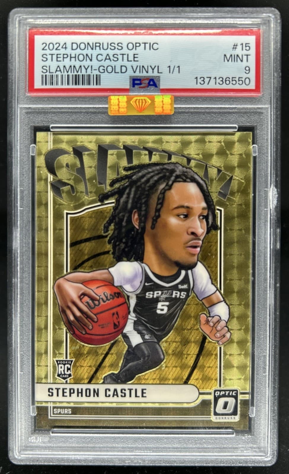 2024-25 Donruss Optic Stephon Castle Slammy! RC Gold Vinyl #1/1 Spurs PSA 9