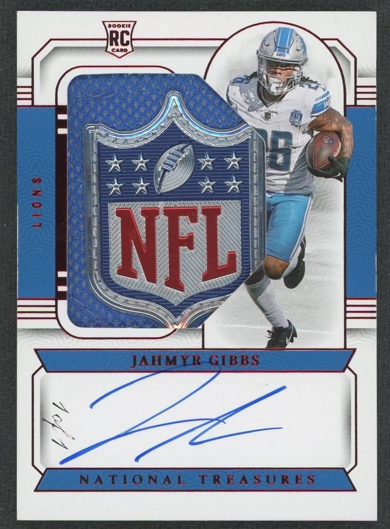 2023 National Treasures Jahmyr Gibbs Rookie Patch Auto Shield 1/1