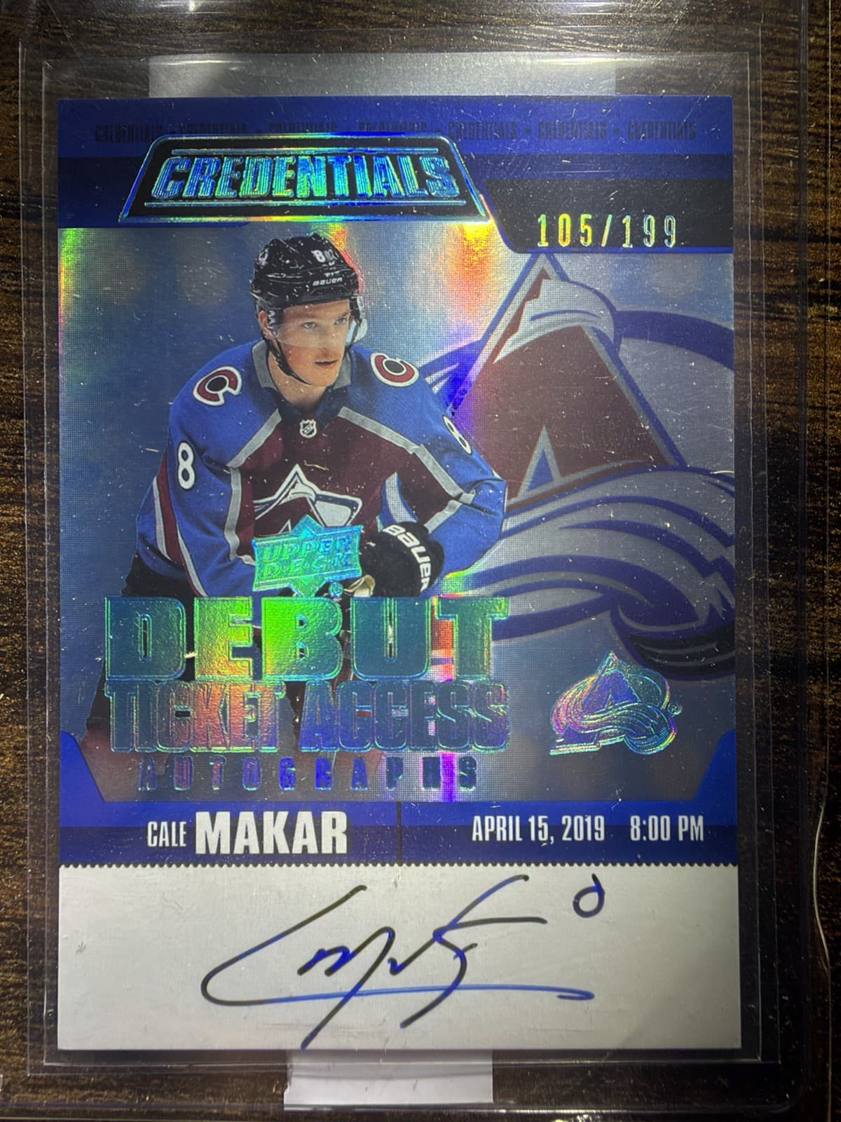 Upper Deck 2019-20 Credentials Cale Makar Debut Ticket Access Auto RC /199