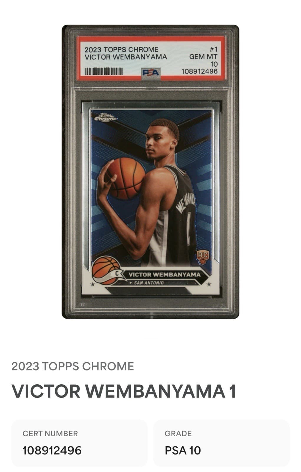 2023-24 Topps Chrome - Victor Wembanyama #1 (RC) GEM PSA 10