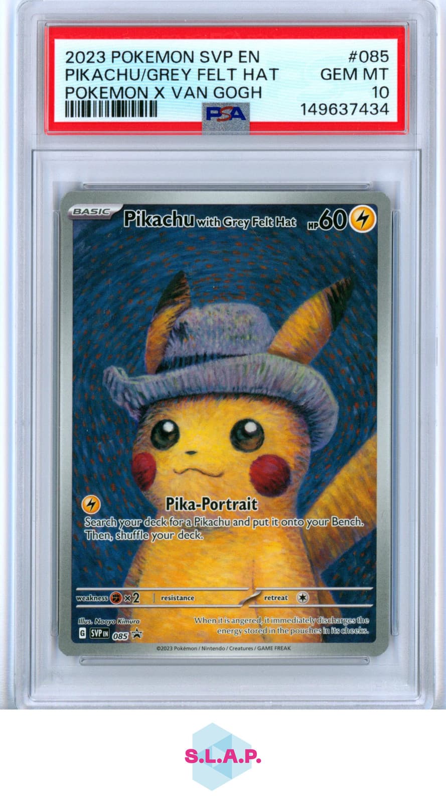PIKACHU/GREY FELT HAT POKEMON X VAN GOGH BLACK STAR PROMO 85 2023 ENGLISH PSA 10