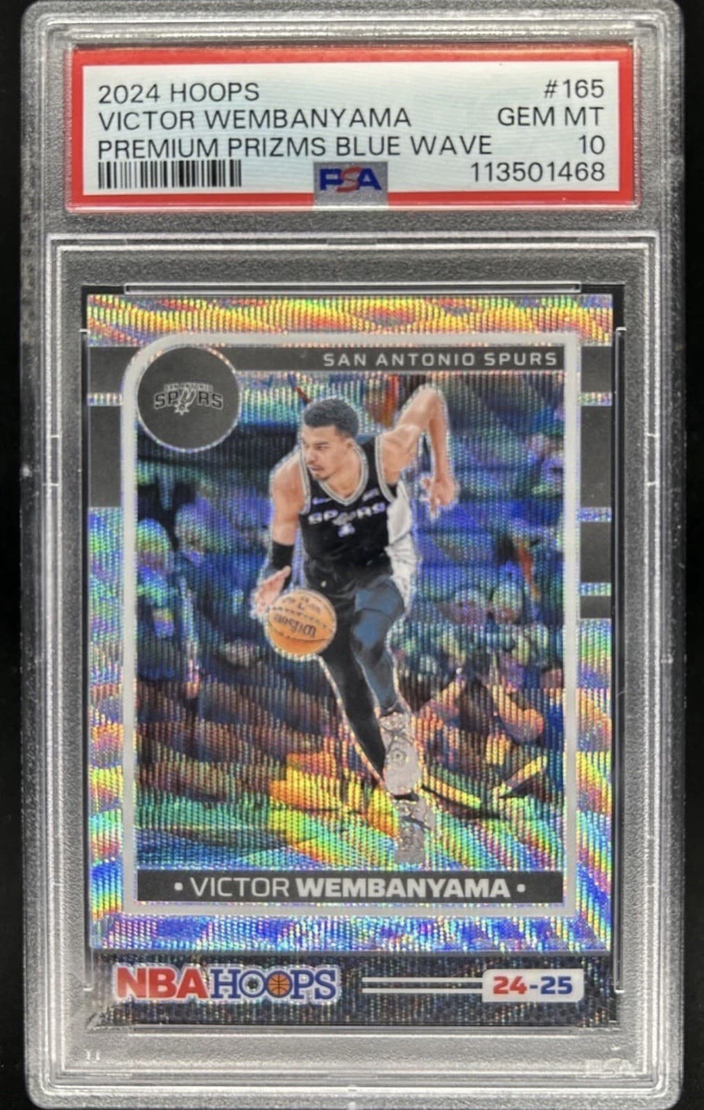 2024-25 Panini Hoops Victor Wembanyama Wave Blue Prizm Premium #/99 Spurs PSA 10