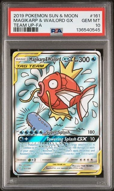 Pokemon Magikarp & Wailord Gx 2019 Sun & Moon Team Up #161 Fa Psa 10 13 New Cert