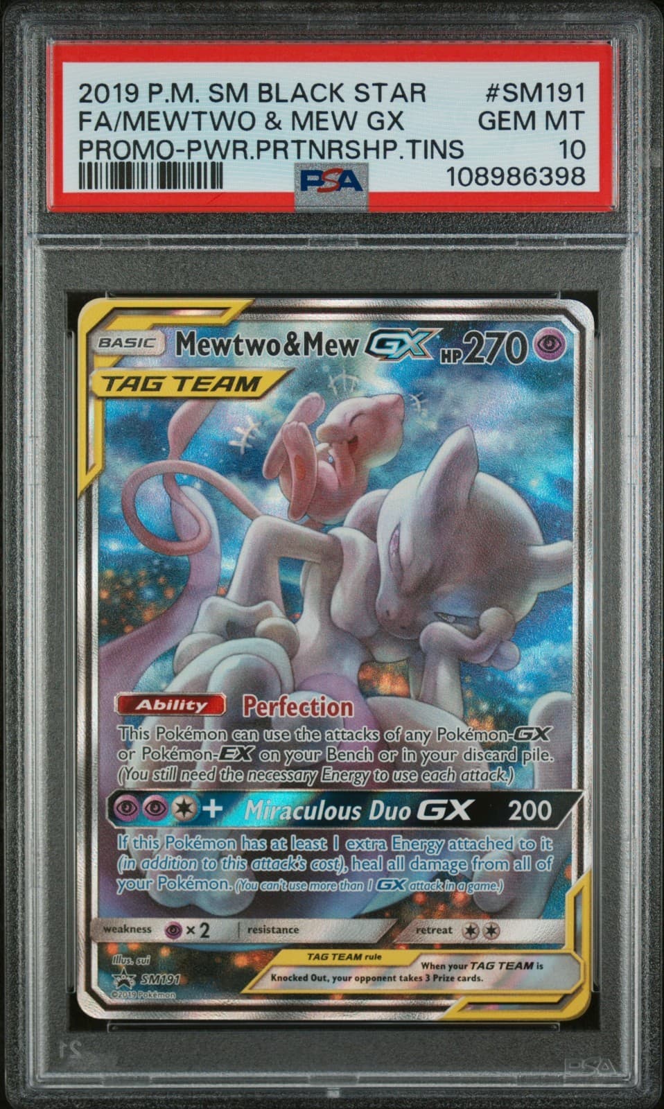 2019 Pokemon SM BSP #SM191 FA/Mewtwo & Mew GX PSA 10 GEM MINT