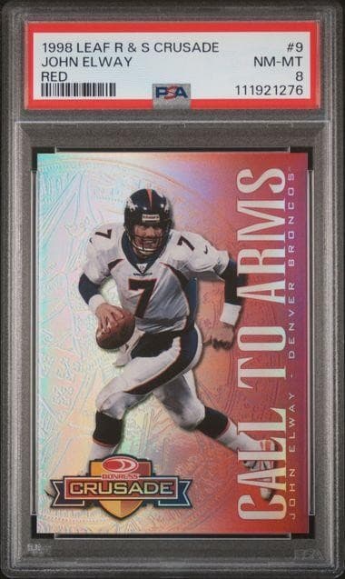 1998 Leaf Rookies & Stars Crusade John Elway Red /25 #9 PSA 8