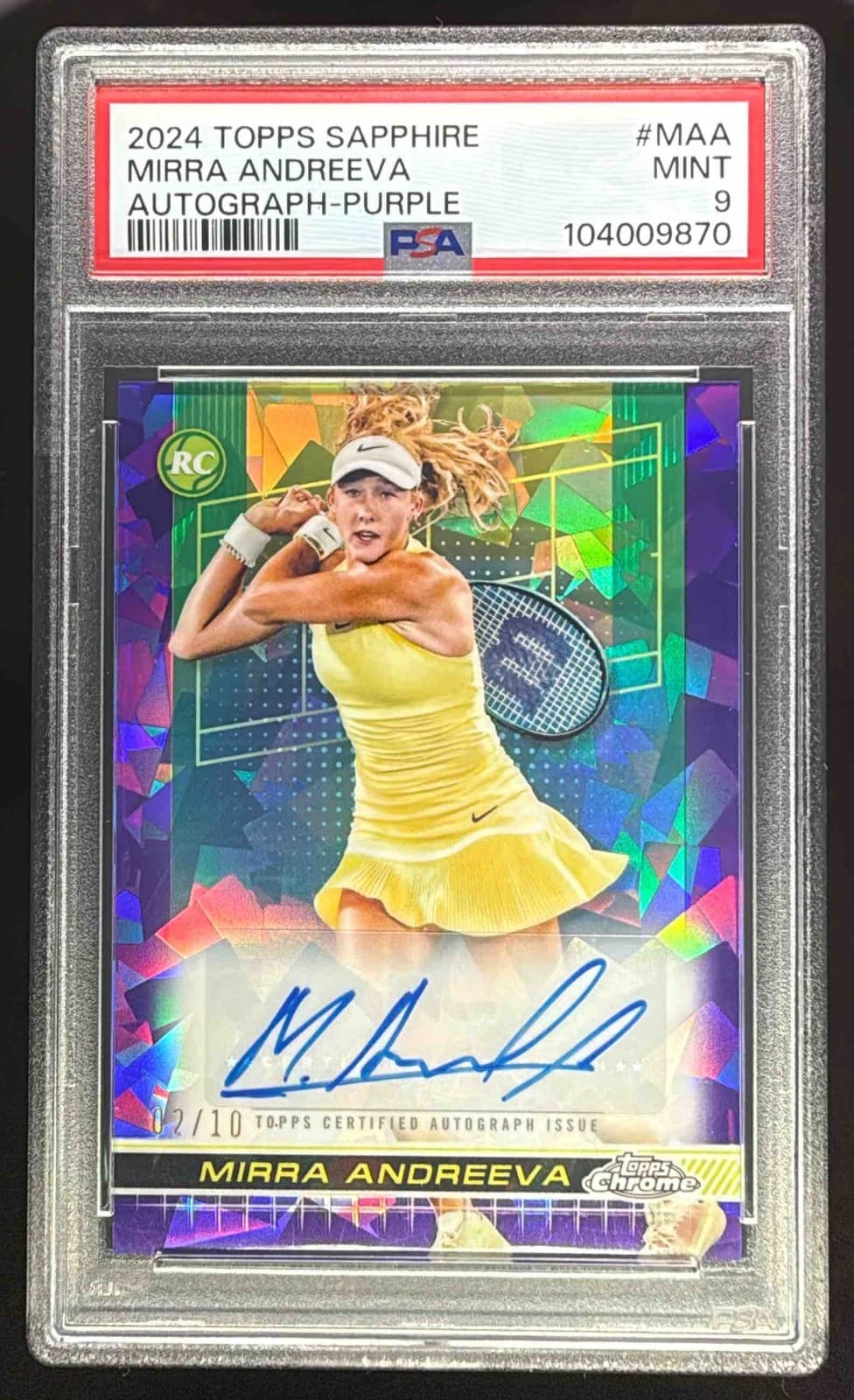 2024 Topps Chrome Sapphire Mirra Andreeva Auto Purple Refractor RC #/10 PSA 9
