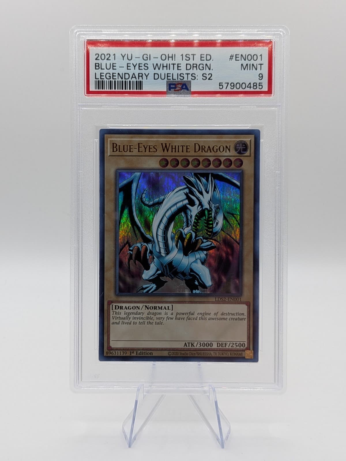 Yugioh! Blue-Eyes White Dragon LDS2-EN001 PSA Graded 9 MINT 1st Ed