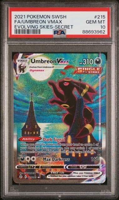 POKEMON UMBREON VMAX 2021 SWORD & SHIELD EVOLVING SKIES SECRET #215 FA PSA 10