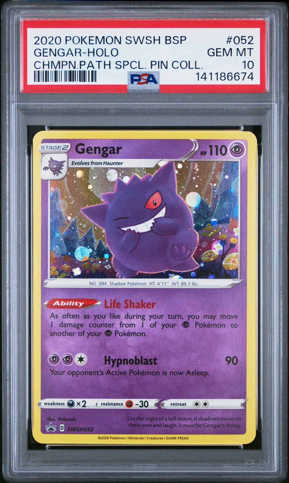 2020 POKEMON SWSH BLACK STAR PROMO #052 GENGAR-HOLO PSA 10