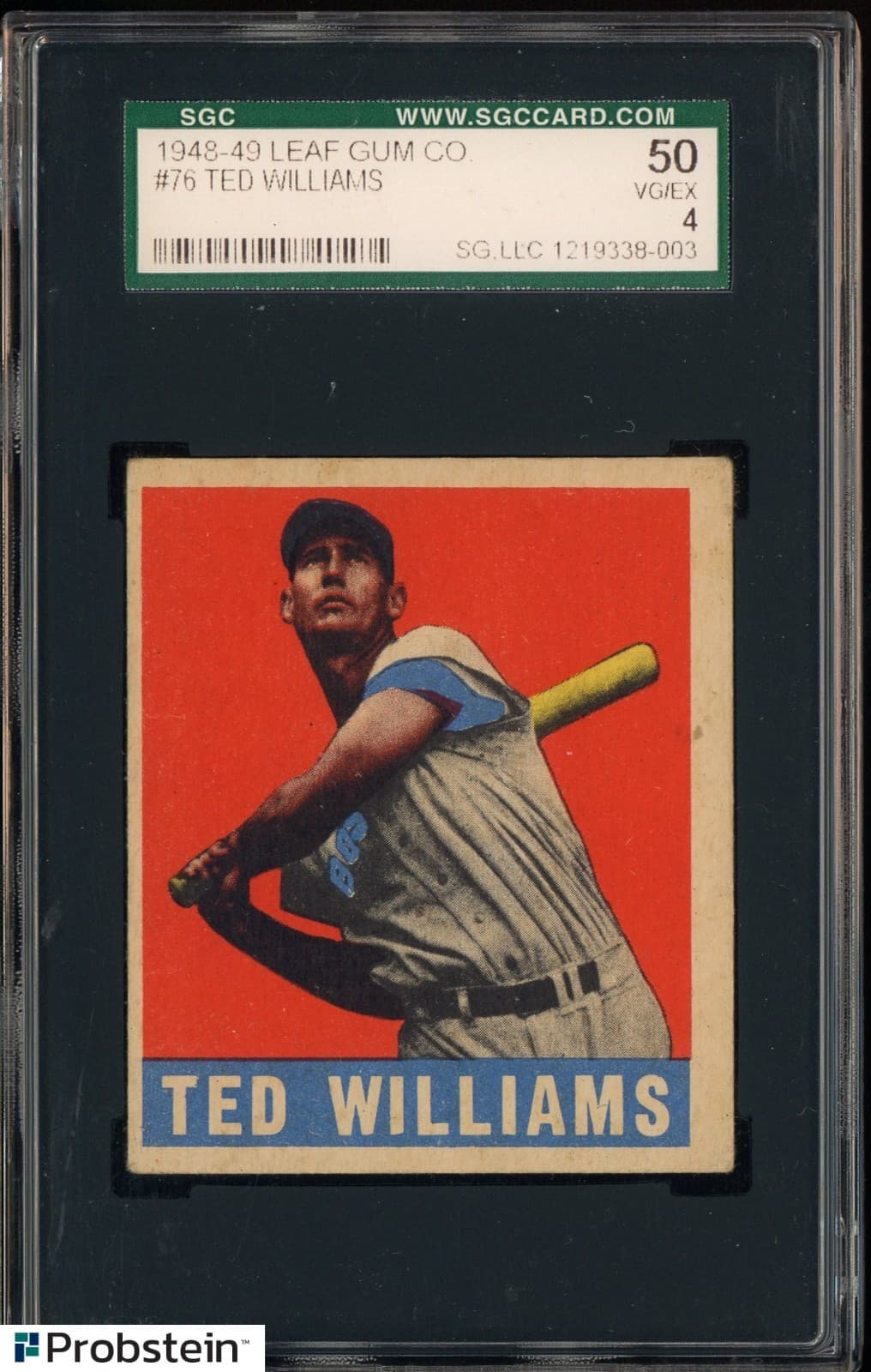1948-49 Leaf Gum Co. #76 Ted Williams Boston Red Sox HOF SGC 50 VG-EX 4