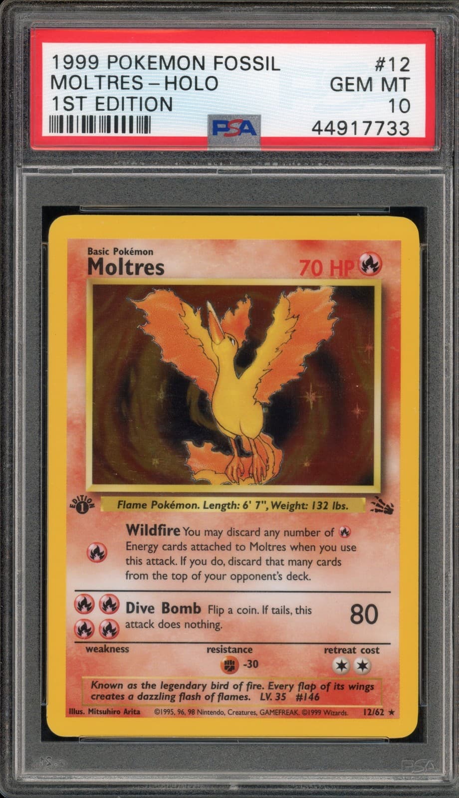 Pokemon Moltres Fossil 1st Edition Holo Rare #12 PSA 10 Gem Mint