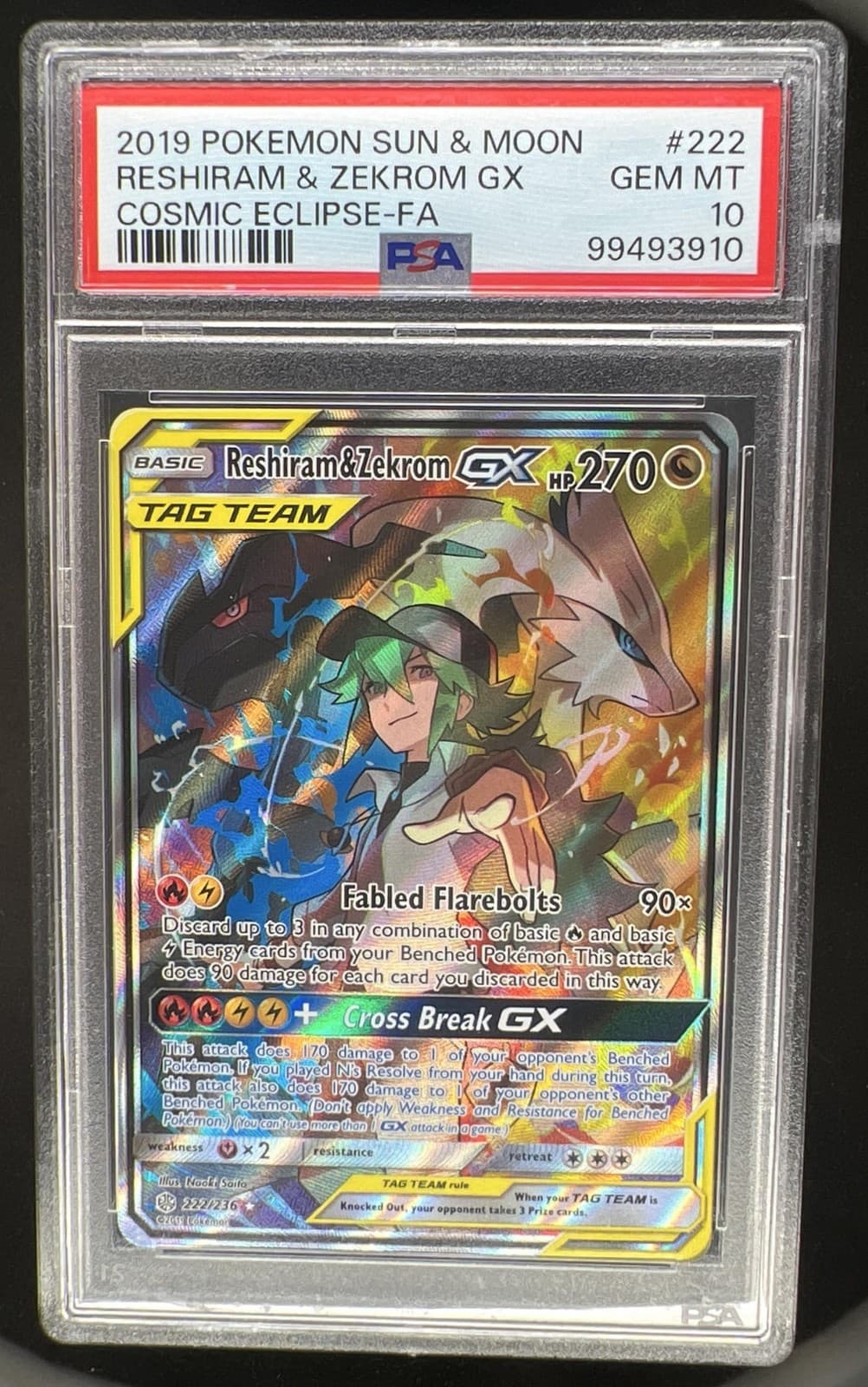 2019 Pokemon SM Cosmic Eclipse Reshiram Zekrom Tag Team #222/236 PSA 10 GEM MINT